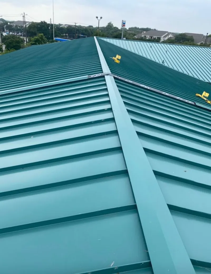 Green commercial metal roof ridge and valley for Metal Roof Repair in Mountainside